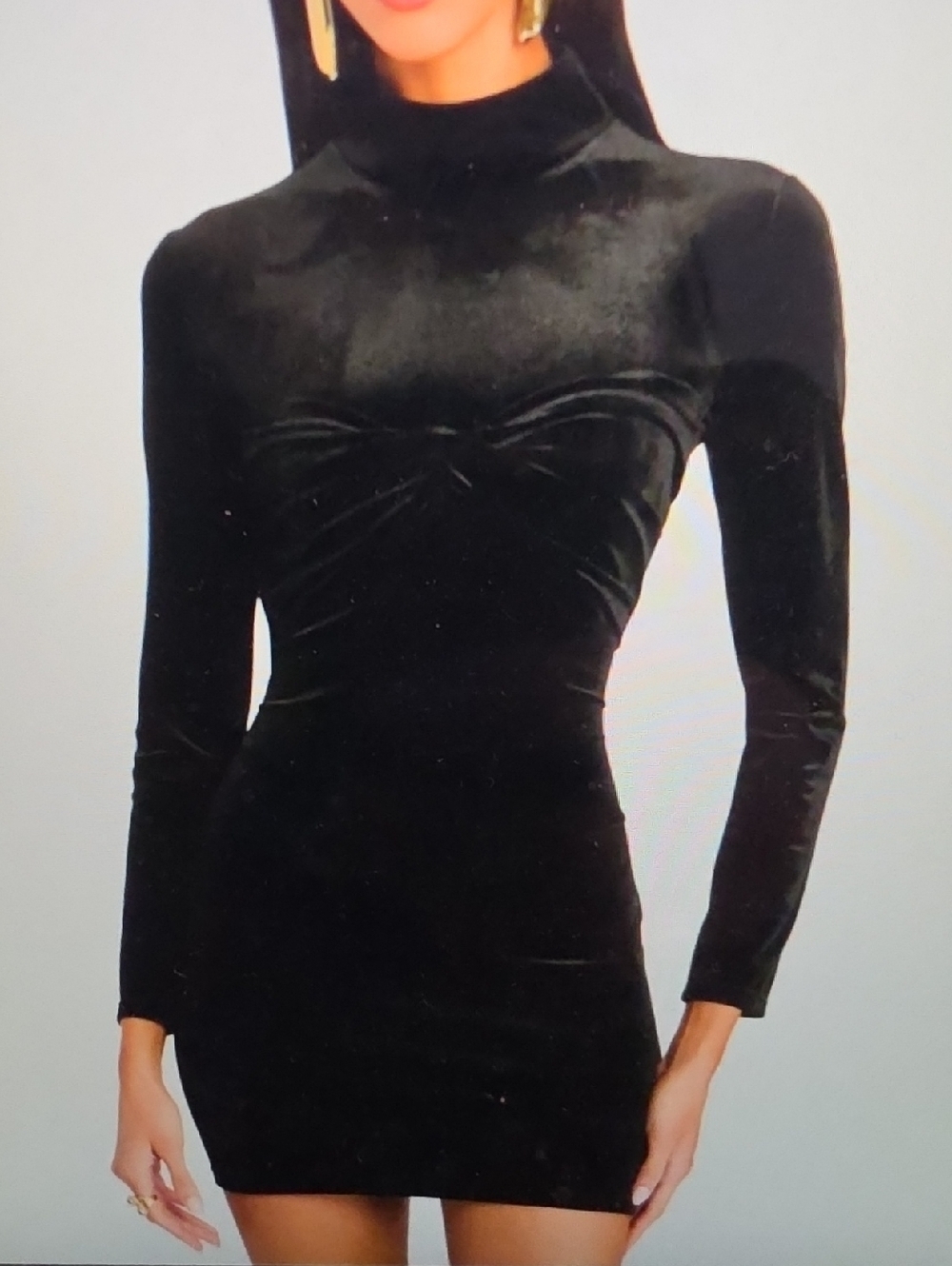 SEROYA Margie Velvet Long-Sleeve Mini Dress Size L $328